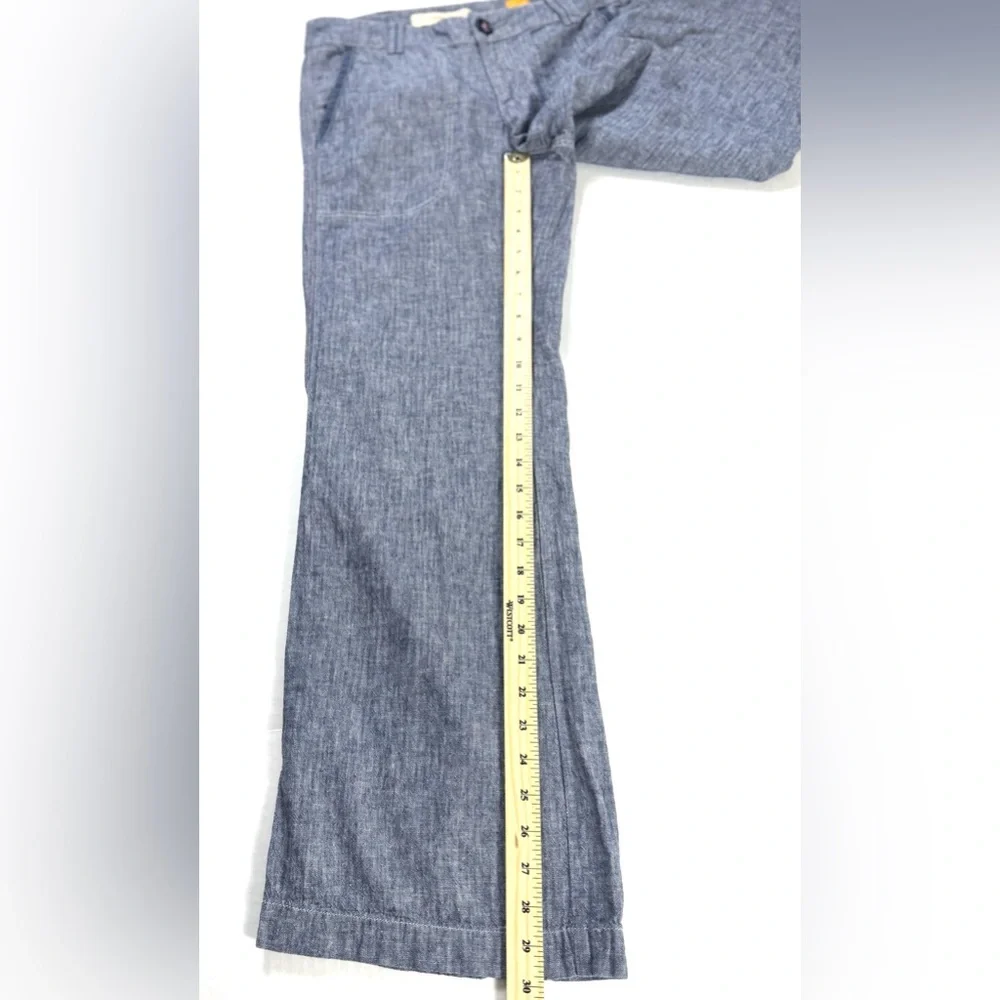 PILCRO Anthropologie Wide Leg Linen Blend Chambray Pants Blue Size 6 - Picture 9 of 11